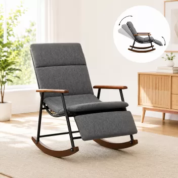 Grey Outdoor Rocking Chair With Armrests Commercial Patio Rocking Chair