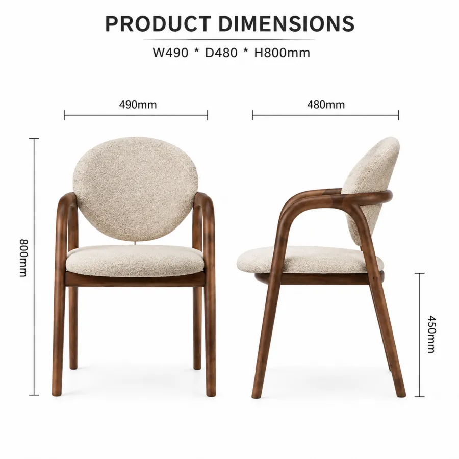 Wooden armrest and upholstered back detail of dining chair