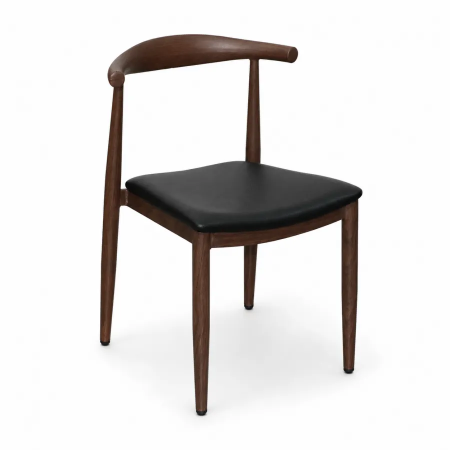 Nordic wood grain metal dining chair with upholstered seat