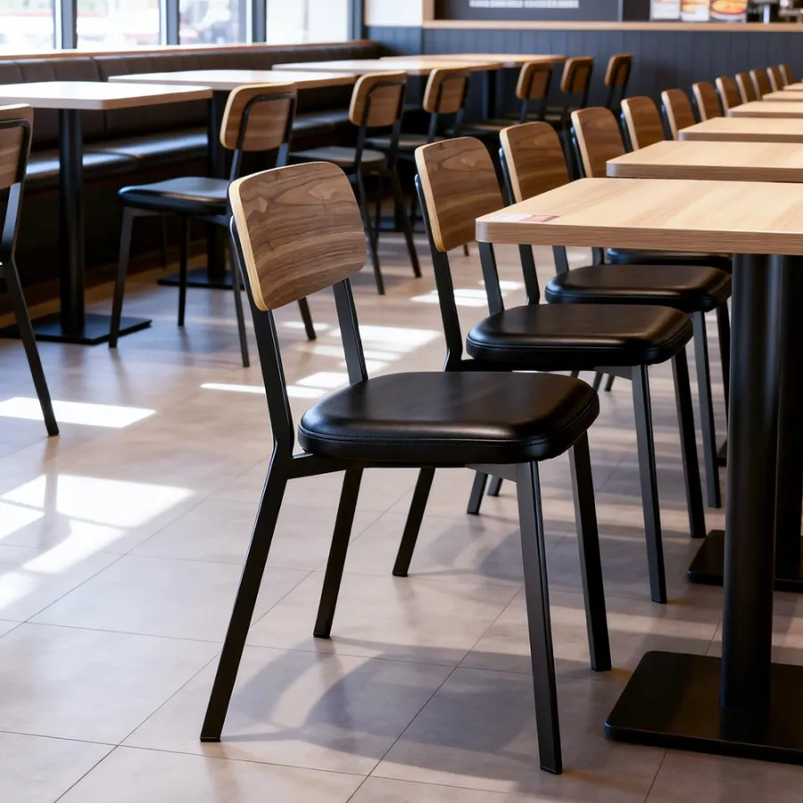 restaurant dining table and chair set with wood grain finish